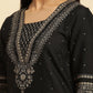 W for Woman Black Embellished Straight Festive Kurta