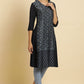 W for Woman Blue Rayon Flared Kurta and Slim Pant Set