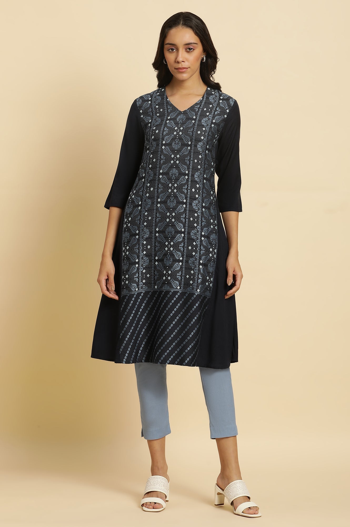 W for Woman Blue Suzani Motif Dobby Kurta