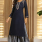 W for Woman Blue Chunky Thread Embroidered Straight Festive Kurta