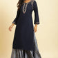 W for Woman Blue Chunky Thread Embroidered Straight Festive Kurta