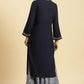 W for Woman Blue Chunky Thread Embroidered Straight Festive Kurta
