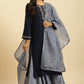 W for Woman Blue Chunky Thread Embroidered Straight Festive Kurta