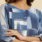W for Woman Blue Abstract Kantha Rayon Crepe Straight Kurta and Slim Pant Set