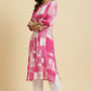 W for Woman Pink & White Abstract Print Kurta