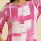 W for Woman Pink & White Abstract Print Kurta