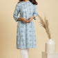 W for Woman Blue Geometric Printed Shirt Kurta