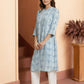 W for Woman Blue Geometric Printed Shirt Kurta