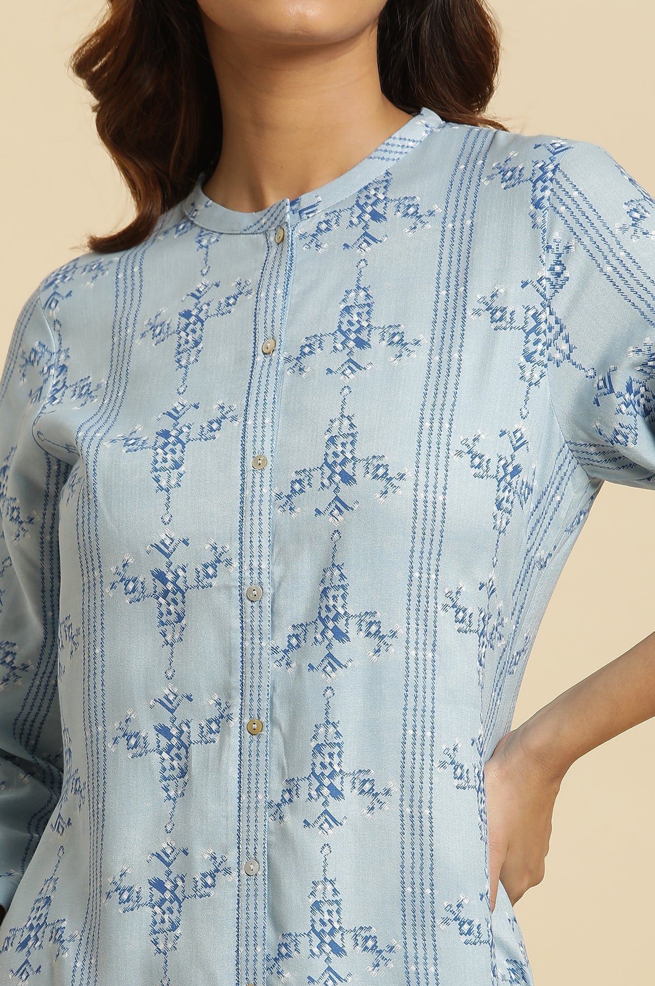 W for Woman Blue Geometric Printed Shirt Kurta