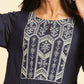 W for Woman Blue Solid Printed Pure Cotton Straight Kurta with Parallel Pant Set