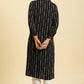 W for Woman Black Printed Mandarin Collar Straight Rayon Kurta