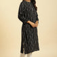W for Woman Black Printed Mandarin Collar Straight Rayon Kurta
