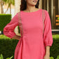 W for Woman Pink Embroidered Solid Side Tie-Up Straight Top