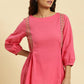 W for Woman Pink Embroidered Solid Side Tie-Up Straight Top