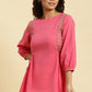 W for Woman Pink Embroidered Solid Side Tie-Up Straight Top