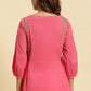 W for Woman Pink Embroidered Solid Side Tie-Up Straight Top