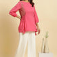 W for Woman Pink Embroidered Solid Side Tie-Up Straight Top