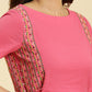 W for Woman Pink Embroidered Solid Side Tie-Up Straight Top