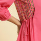 W for Woman Pink Embroidered Solid Side Tie-Up Straight Top