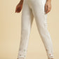 W for Woman White Striped Schiffli Rayon Dobby Straight Kurta and Slim Pant Set