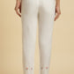 W for Woman White Striped Schiffli Rayon Dobby Straight Kurta and Slim Pant Set