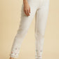 W for Woman White Striped Schiffli Rayon Dobby Straight Kurta and Slim Pant Set