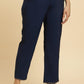 W for Woman Blue Solid Pants With Metallic Sequin Hemline