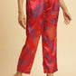 W for Woman Bright Red Floral Printed Satin Pants