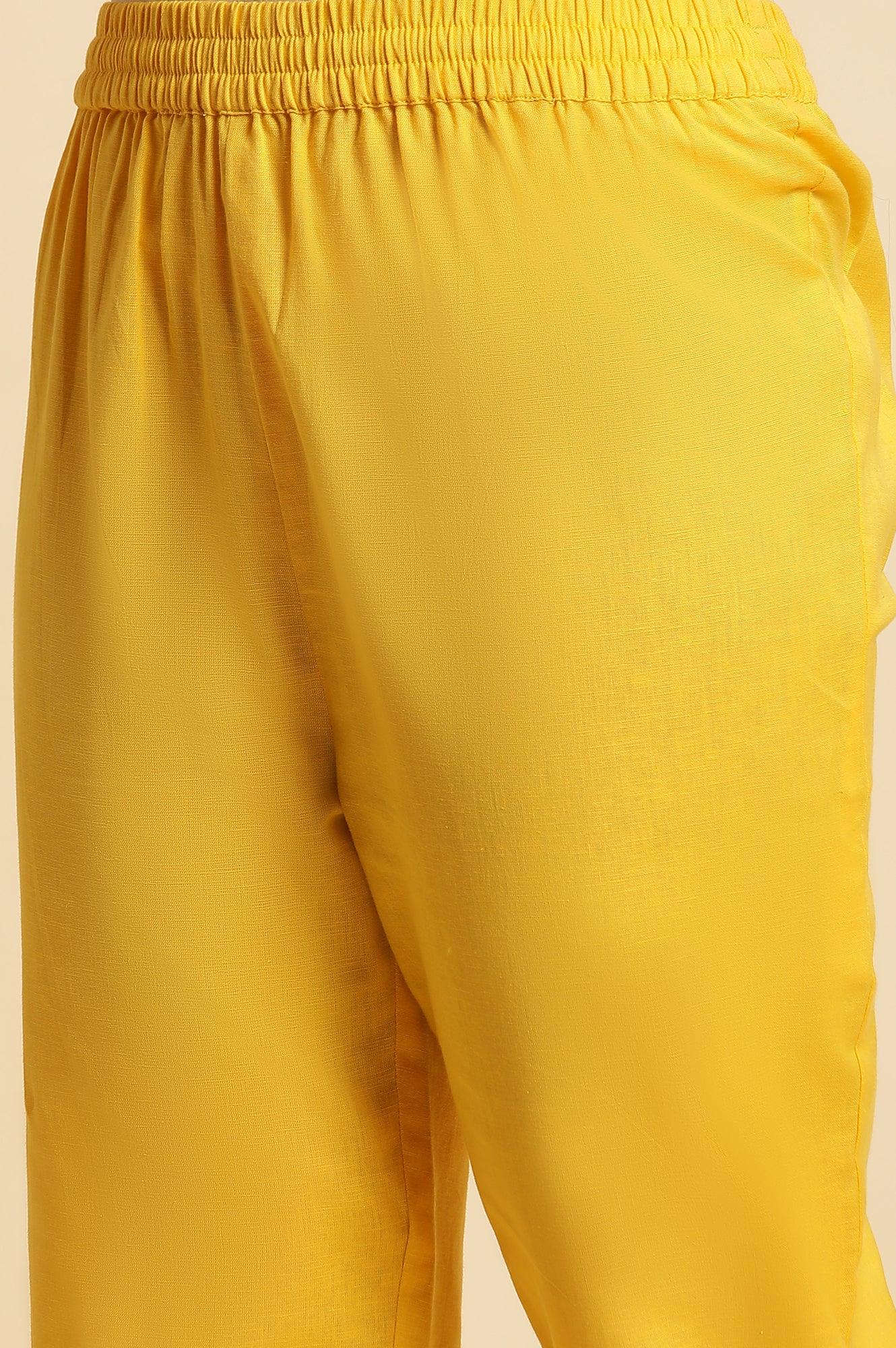 W for Woman Bright Yellow Floral Printed Kurta & Pants Set
