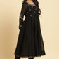 W for Woman Black Flared Metallic Embroidered Kurta, Pants And Dupatta Set