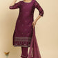 W for Woman Purple Metallic Embroidered Kurta, Pants And Dupatta Set
