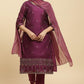 W for Woman Purple Metallic Embroidered Kurta, Pants And Dupatta Set