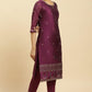 W for Woman Purple Metallic Embroidered Kurta, Pants And Dupatta Set