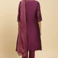 W for Woman Purple Metallic Embroidered Kurta, Pants And Dupatta Set