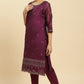 W for Woman Purple Metallic Embroidered Kurta, Pants And Dupatta Set