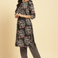 W for Woman Black Floral Printed Kurta And Pants Set