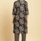W for Woman Black Floral Printed Kurta And Pants Set