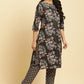 W for Woman Black Floral Printed Kurta And Pants Set
