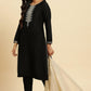 W for Woman Black Zari Embroidered Straight Kurta, Pant And Dupatta Set