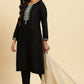 W for Woman Black Zari Embroidered Straight Kurta, Pant And Dupatta Set