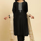 W for Woman Black Zari Embroidered Straight Kurta, Pant And Dupatta Set