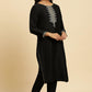 W for Woman Black Zari Embroidered Straight Kurta, Pant And Dupatta Set