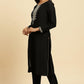 W for Woman Black Zari Embroidered Straight Kurta, Pant And Dupatta Set