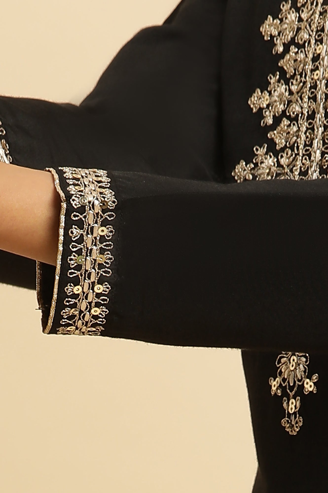 W for Woman Black Zari Embroidered Straight Kurta, Pant And Dupatta Set