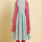 W for Woman Blue Printed Anarkali Kurta, Pants & Dupatta Set