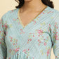 W for Woman Blue Printed Anarkali Kurta, Pants & Dupatta Set