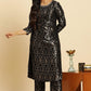 W for Woman Black Rayon Jacquard Kurta And Pant Festive Set