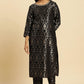 W for Woman Black Rayon Jacquard Kurta And Pant Festive Set