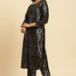 W for Woman Black Rayon Jacquard Kurta And Pant Festive Set