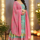 W for Woman Teal Green Anarkali Printed Kurta, Tights And Dupatta Set